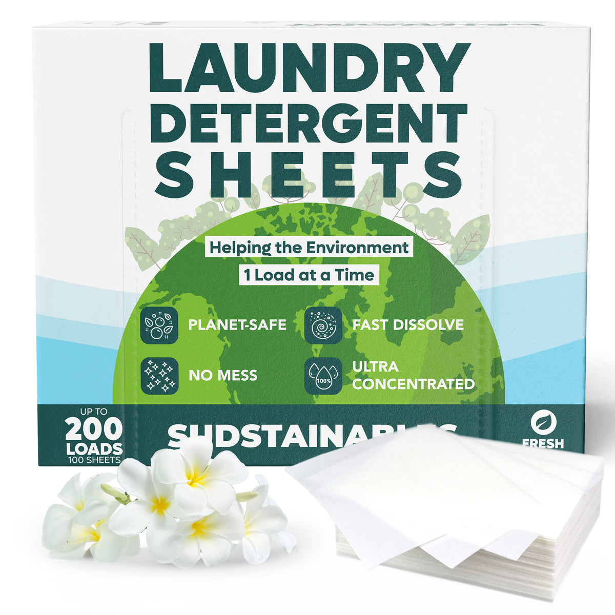 Laundry Detergent Sheets, 100 Loads, All-natural, Concentrated