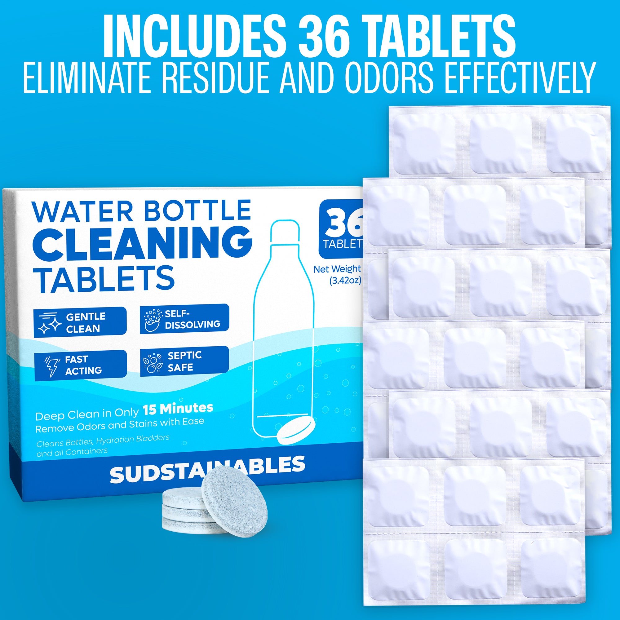 Water Bottle Cleaning Tablets 36 Pack)