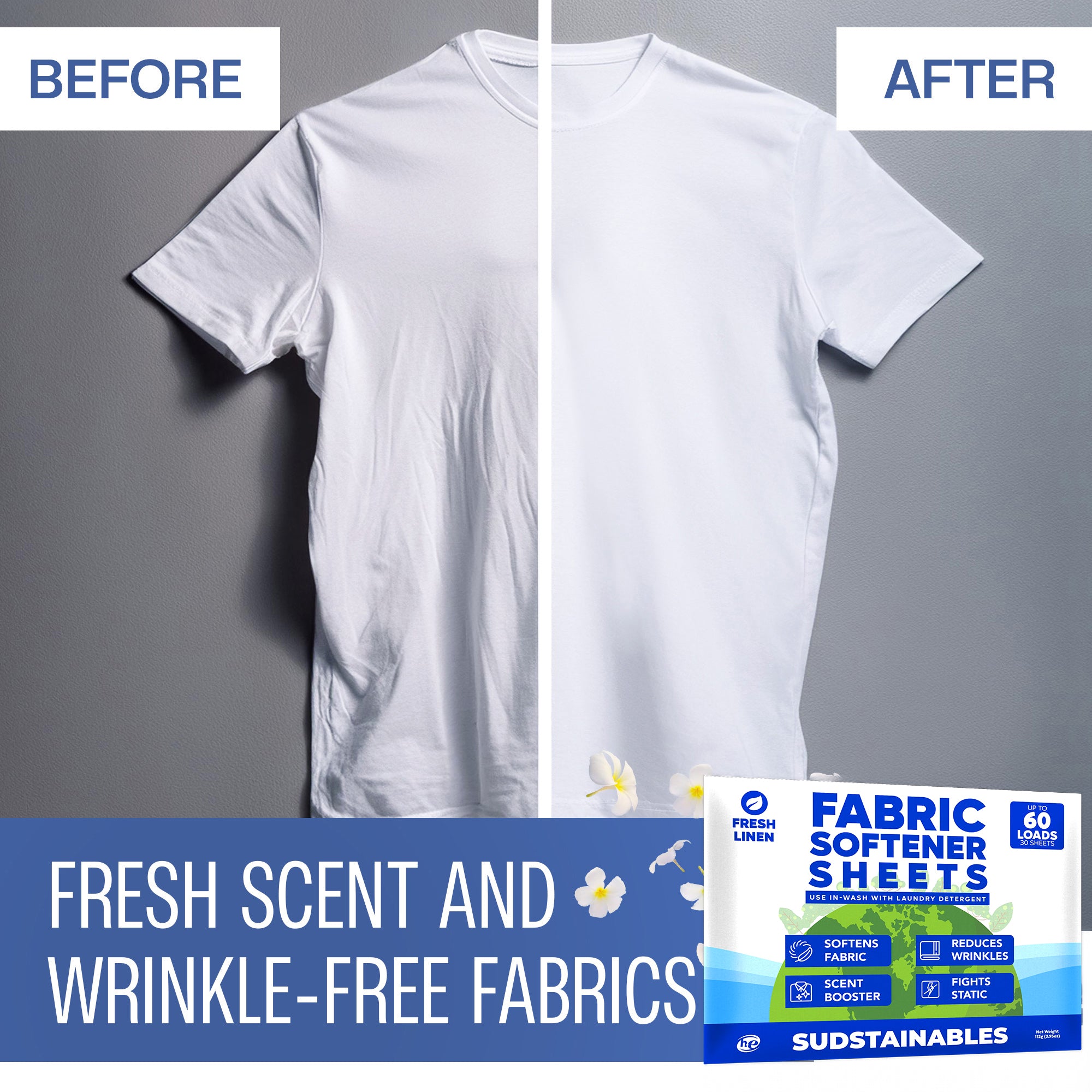 Fabric Softener Sheets for Washer (30 Sheets)