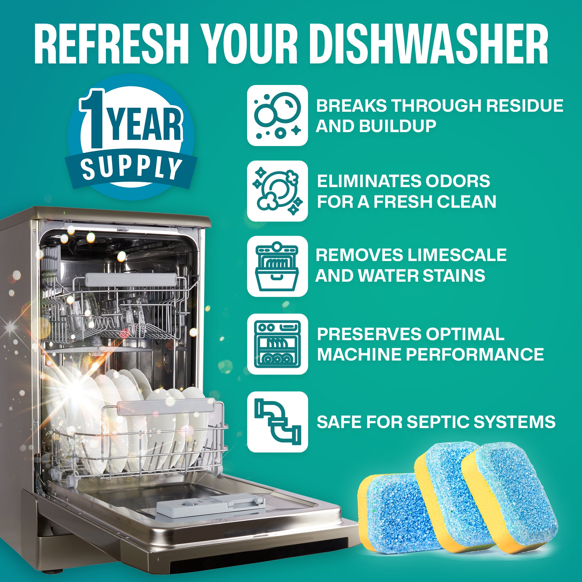 Dishwasher Cleaner and Deodorizer Tablets, 24 Pack