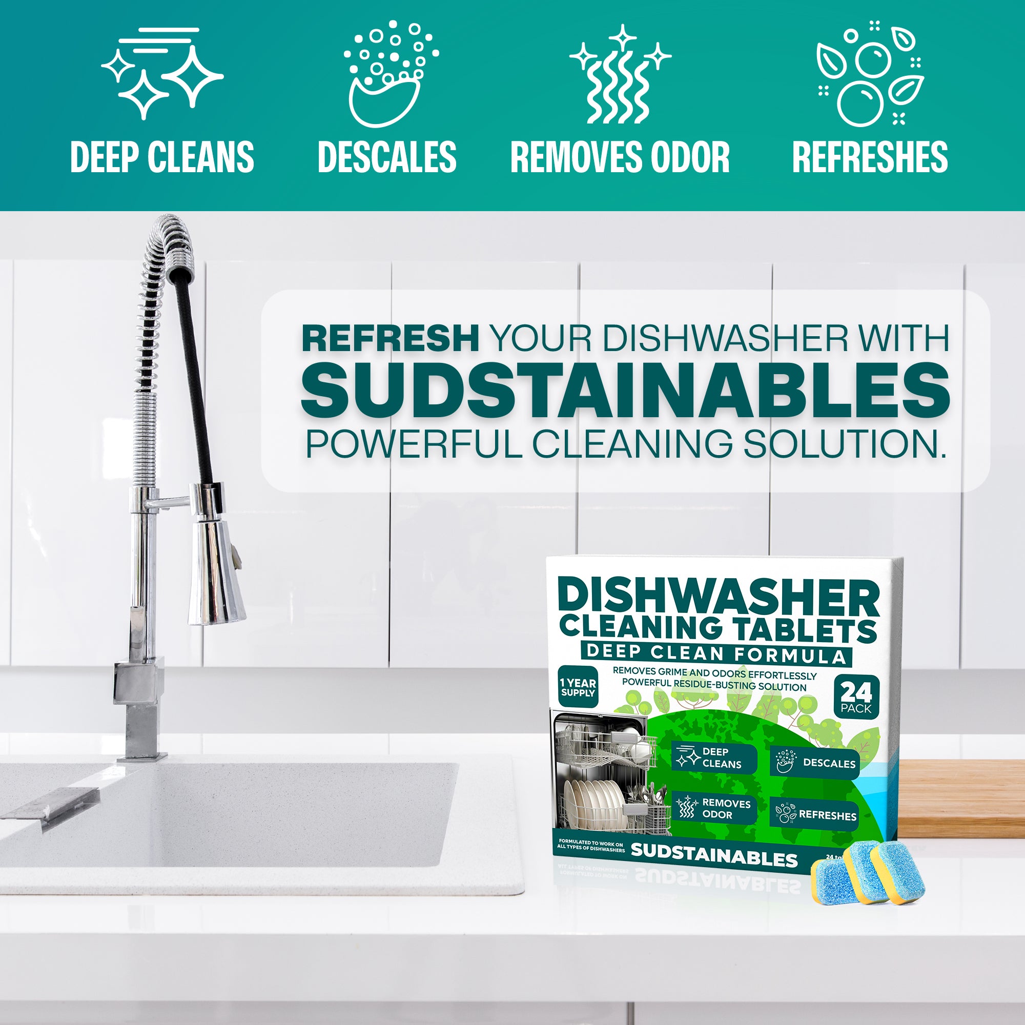 Dishwasher Cleaner and Deodorizer Tablets, 24 Pack