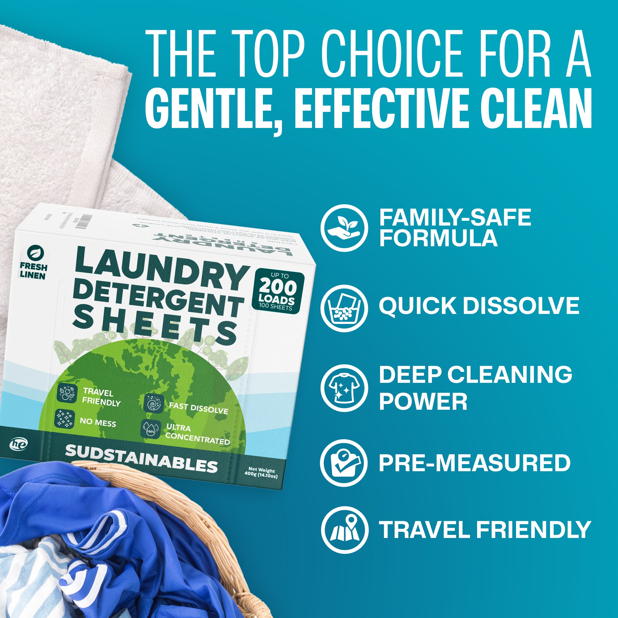 Laundry Detergent Sheets (100 sheets 200 loads)