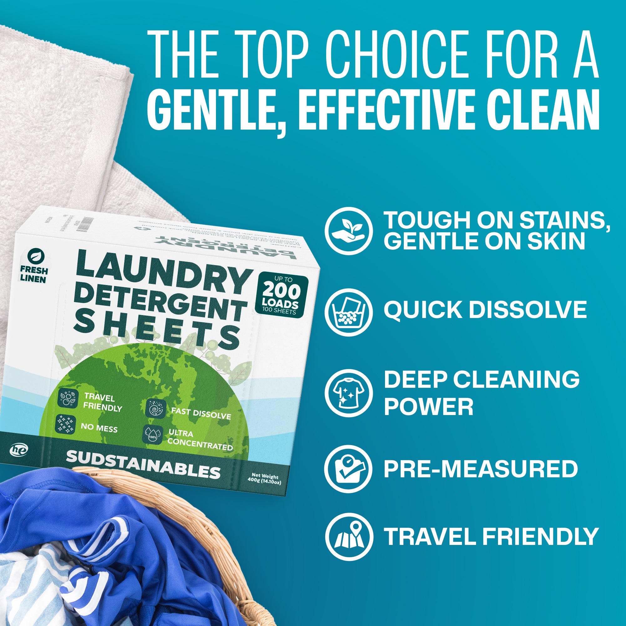 Laundry Detergent Sheets (100 sheets 200 loads)