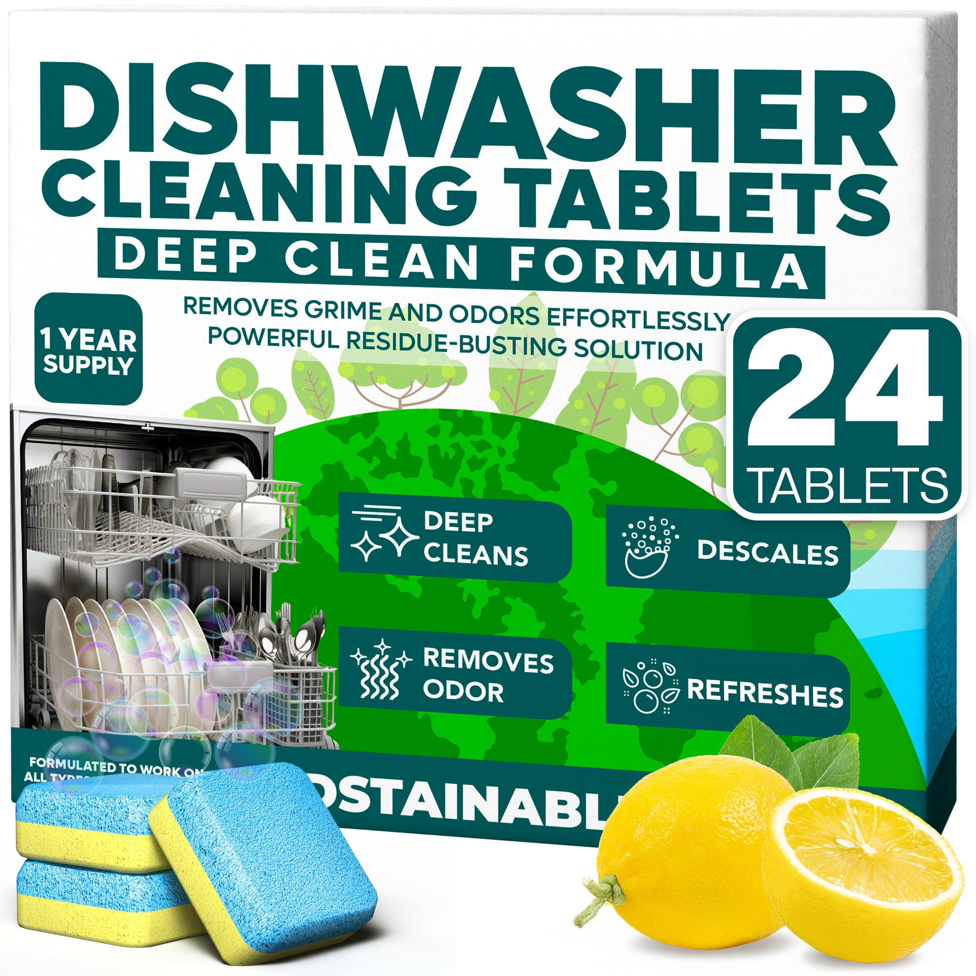 Dishwasher Cleaner and Deodorizer Tablets, 24 Pack